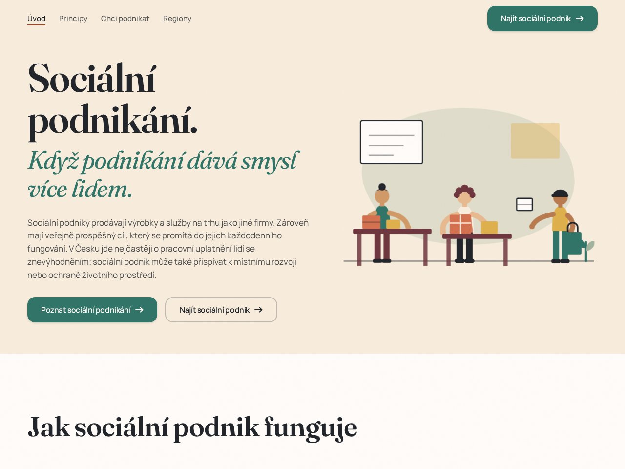 Skutečný screenshot webu SociálníPodnikání.cz