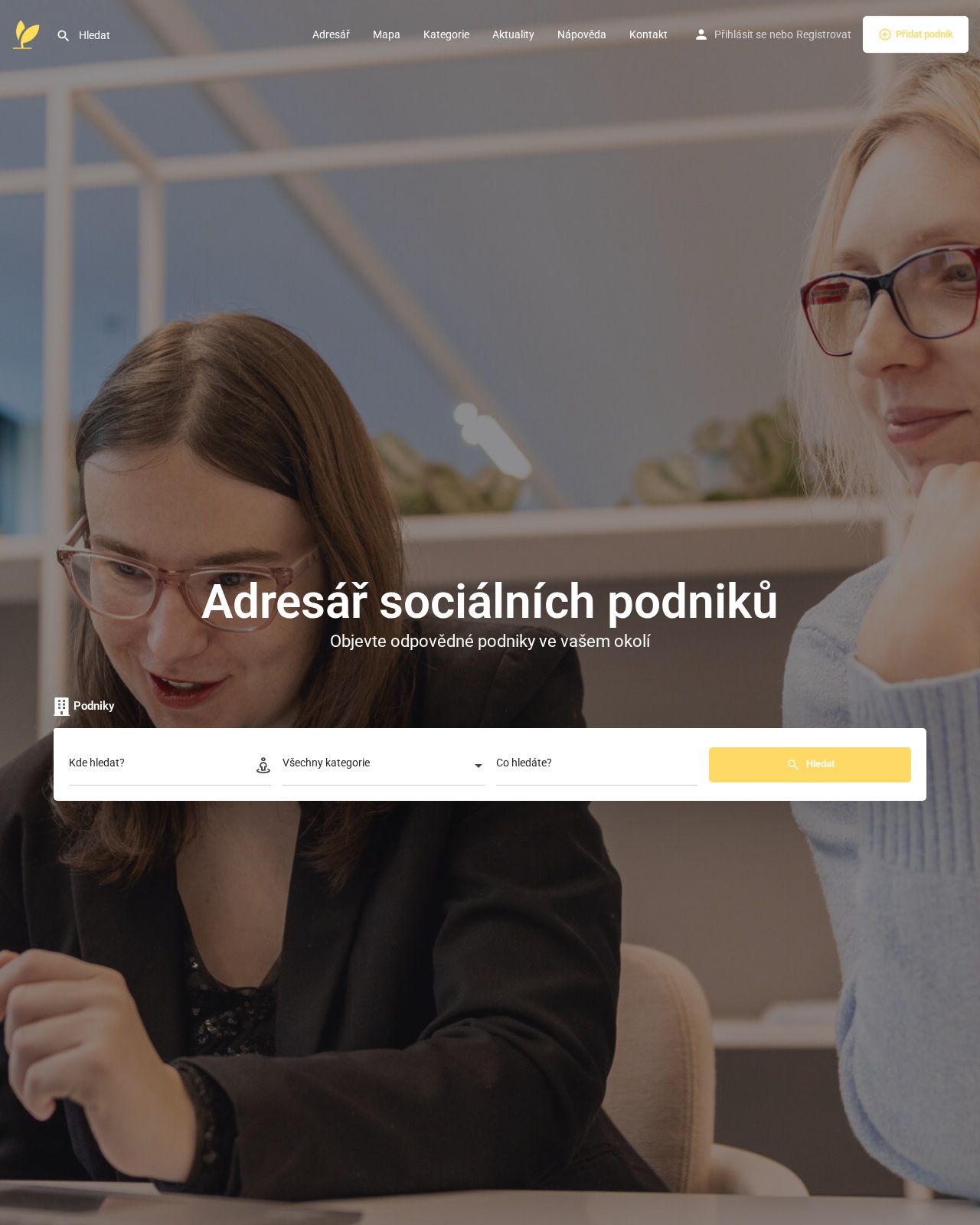 Skutečný screenshot webu SociálníPodniky.cz